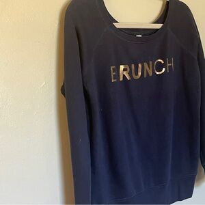 Sarah Marie Running Brunch Wide Neckline Sweatshirt Navy Blue Gold Small